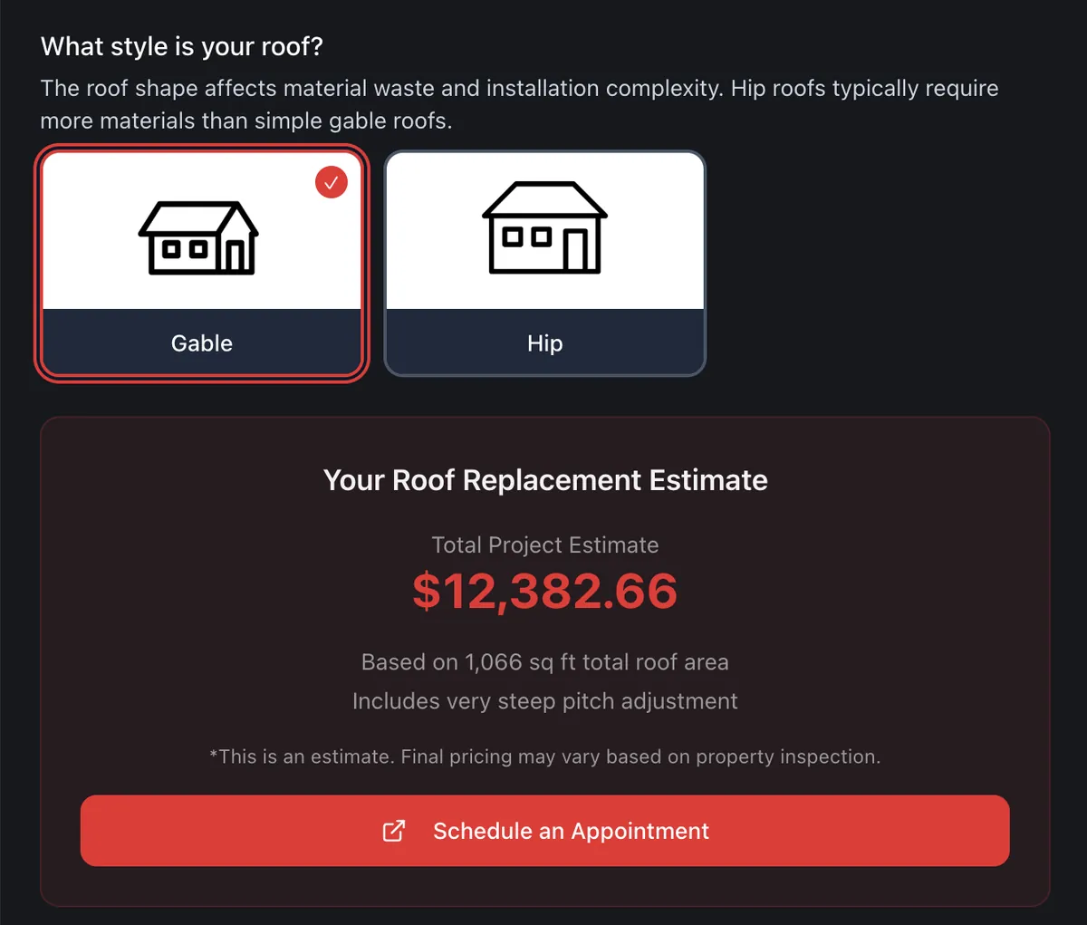 Roof replacement estimate
